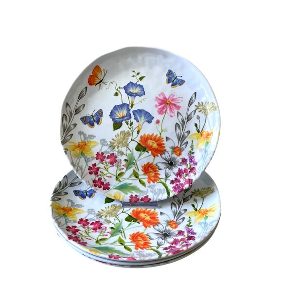 Rachel Ashwell Melamine Dinner Plates 11in Spring Floral Butterfly Set of 4 New - Picture 11 of 13